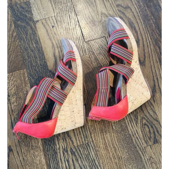 Sofft Multicolor Elastic Crisscross Cork Wedge Sandals Zipper Boho Chic Size 8.5 - Picture 3 of 10